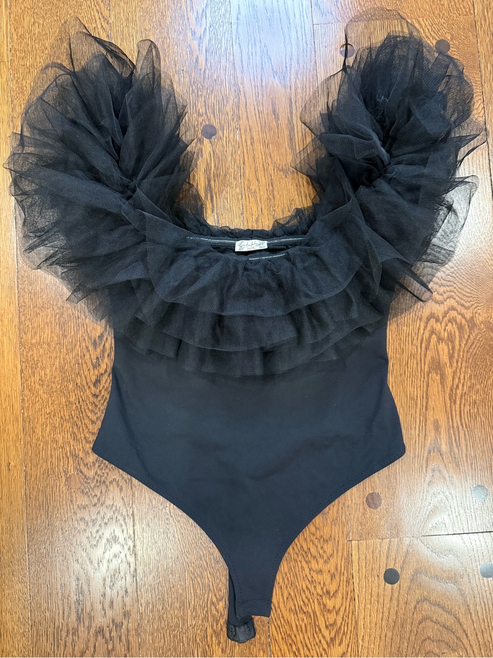 Free People Black Tulle Ruffle Bodysuit | Small